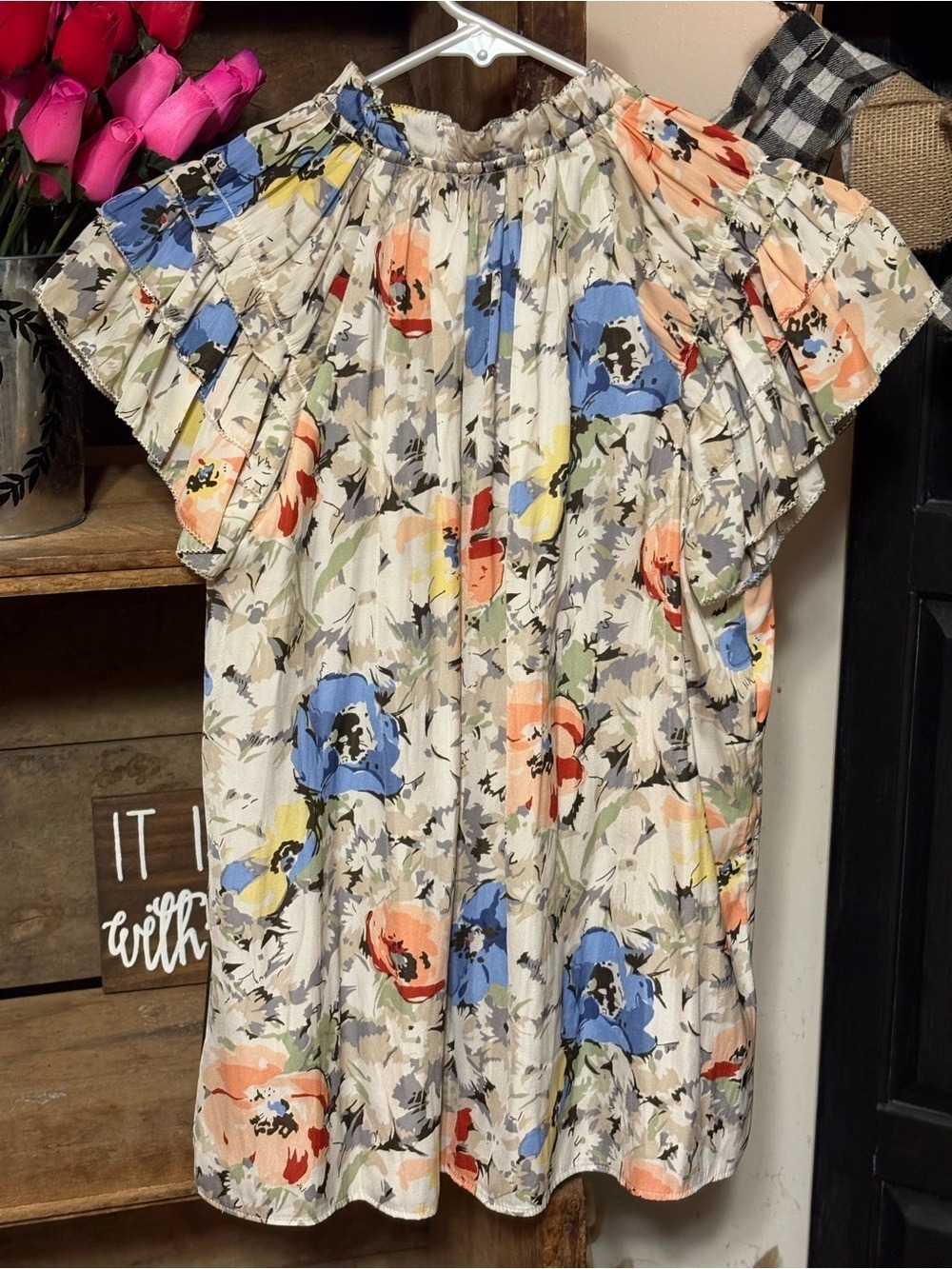 Philosophy Republic Clothing Floral Flutter Sleeve Boho Blouse small cottagecore - Picture 8 of 10